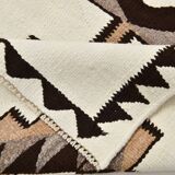 Tapis runner kilim vintage beige marron, motifs géométriques 388x101cm