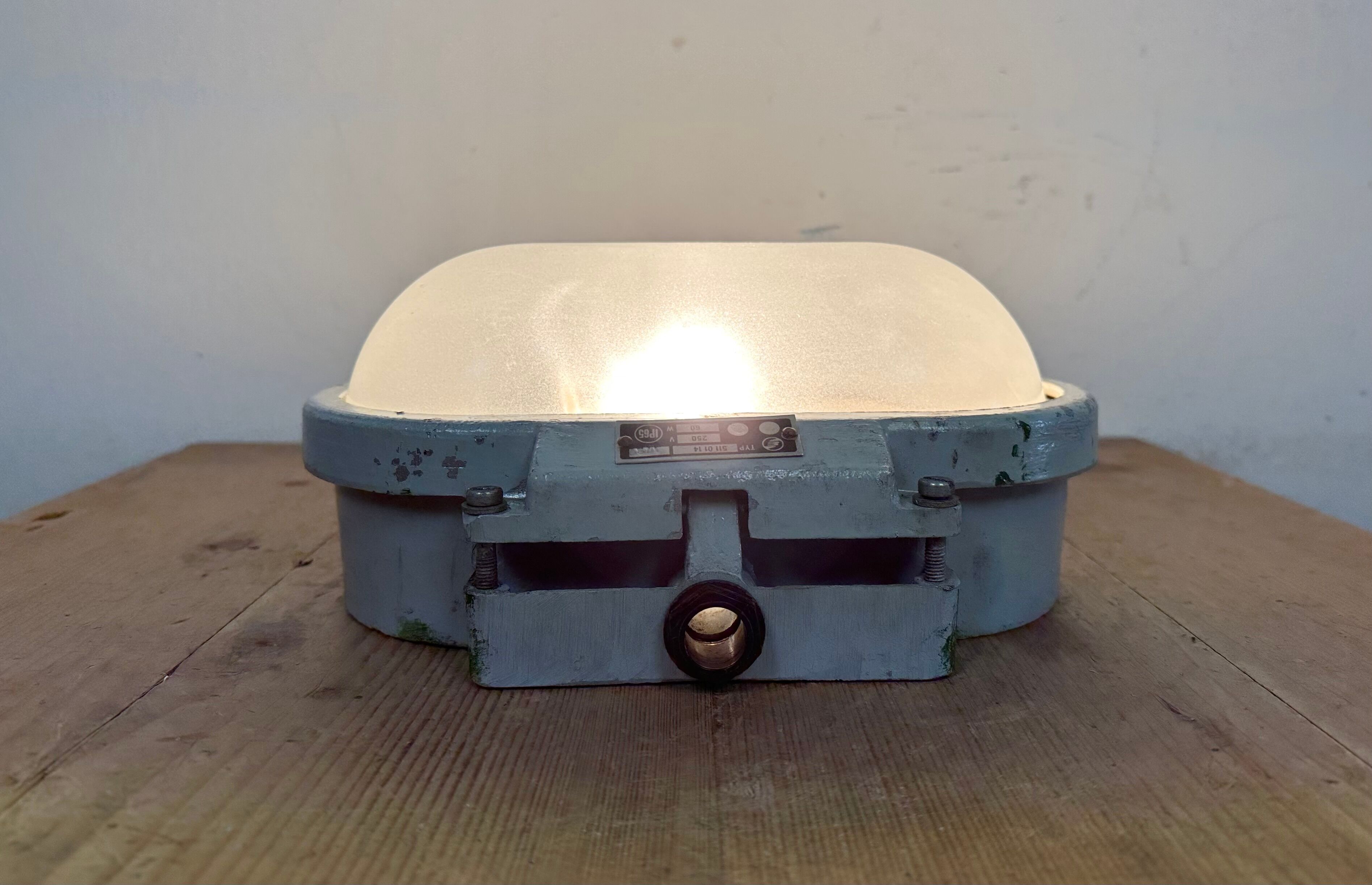 Industrial Cast Aluminium Wall Light with Milk Glass from Elektrosvit, 1970s