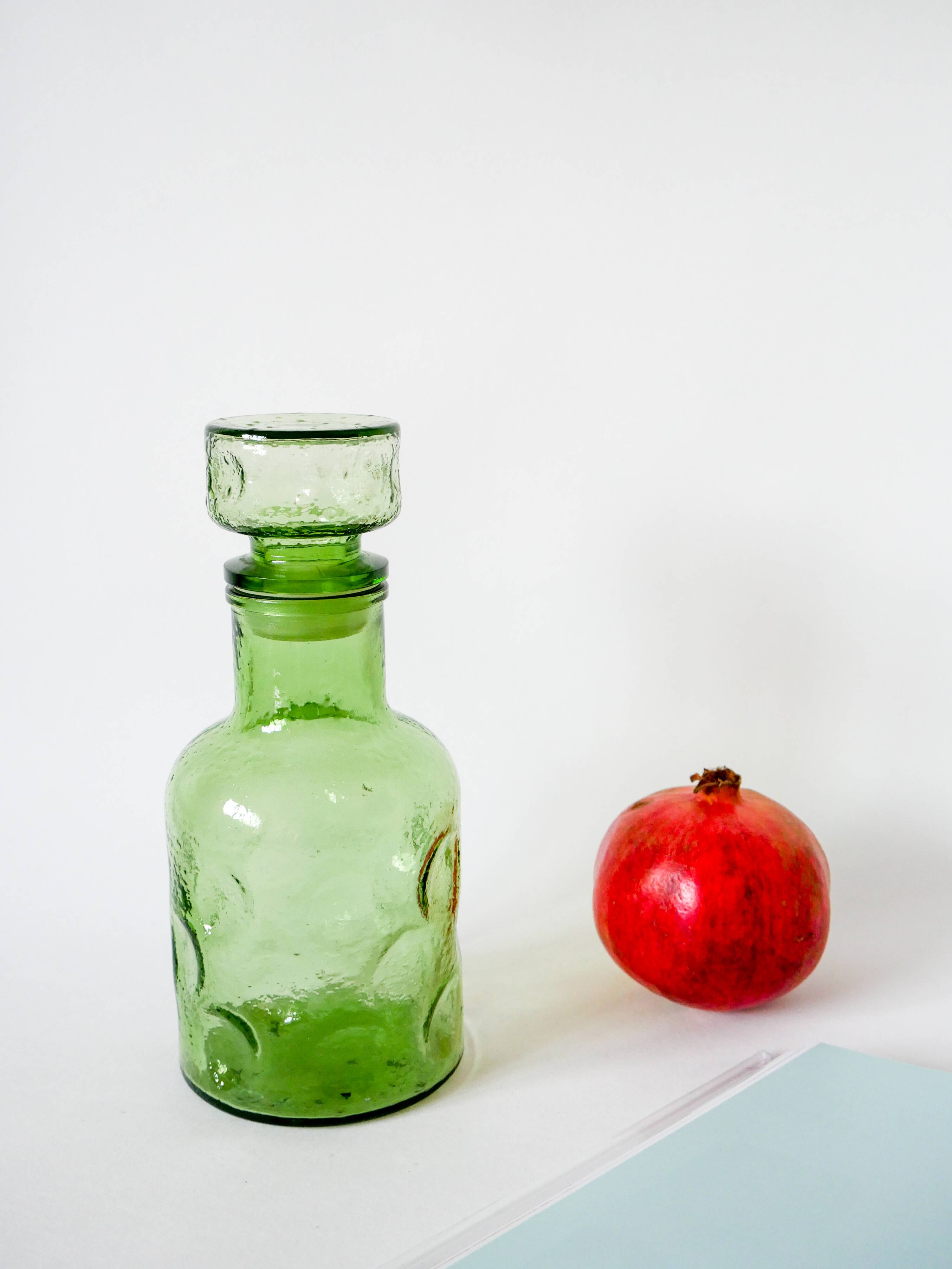 Green bubbled glass carafe 1970