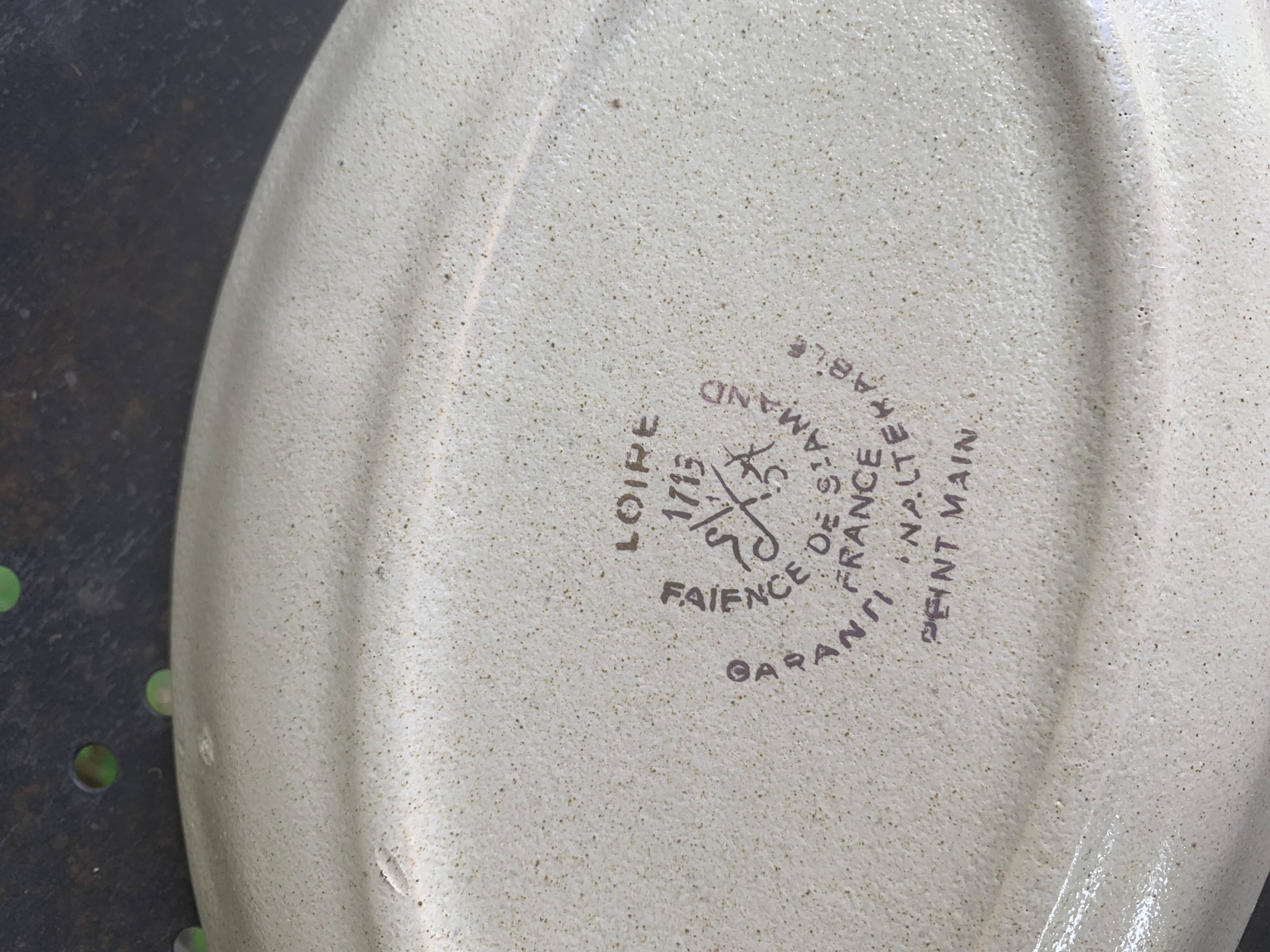 Two Loire ceramic serving dishes 1713 Saint Amand France earthenware, vintage hand painted