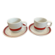 2 coffee cups and bistro saucers, Sarreguemines, vintage Red Band