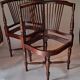 Paire de fauteuils d'angle paillés Jungerstil en acajou 1900.
