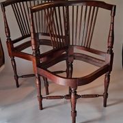 Pair of wicker corner armchairs in mahogany, Jugendstil, 1900.
