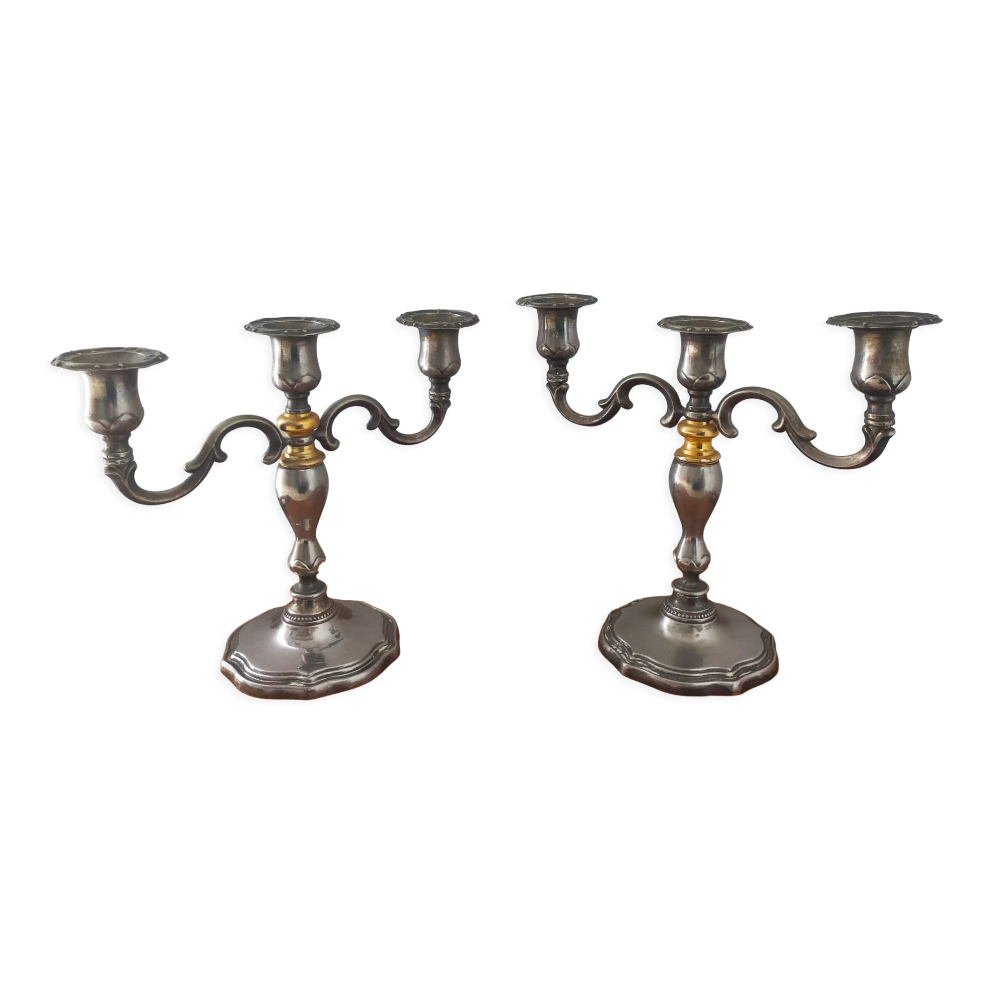 Pair of silver metal candlesticks