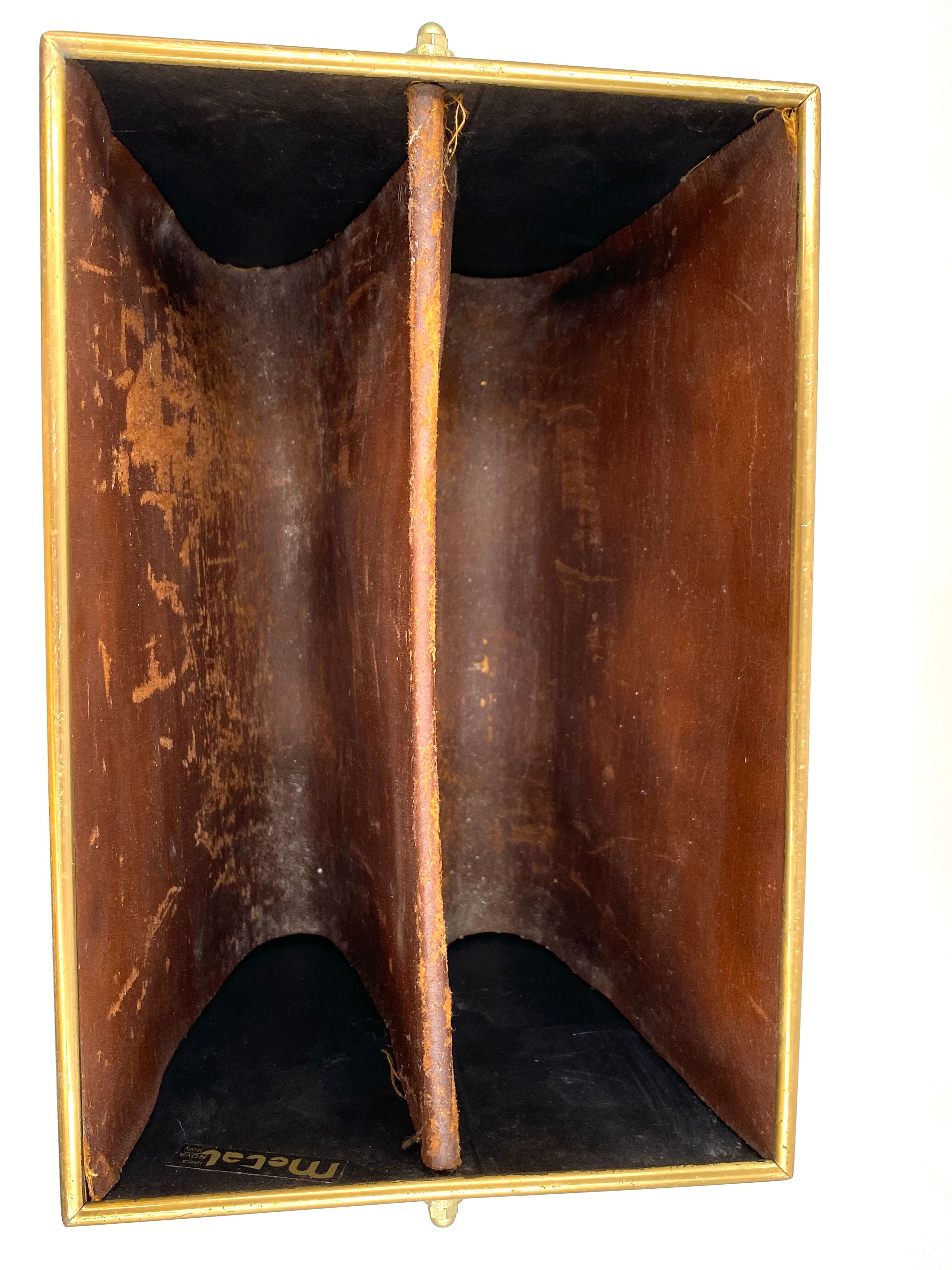 Hollywood regency brass and Vienna straw magazine rack,  Italy 1970