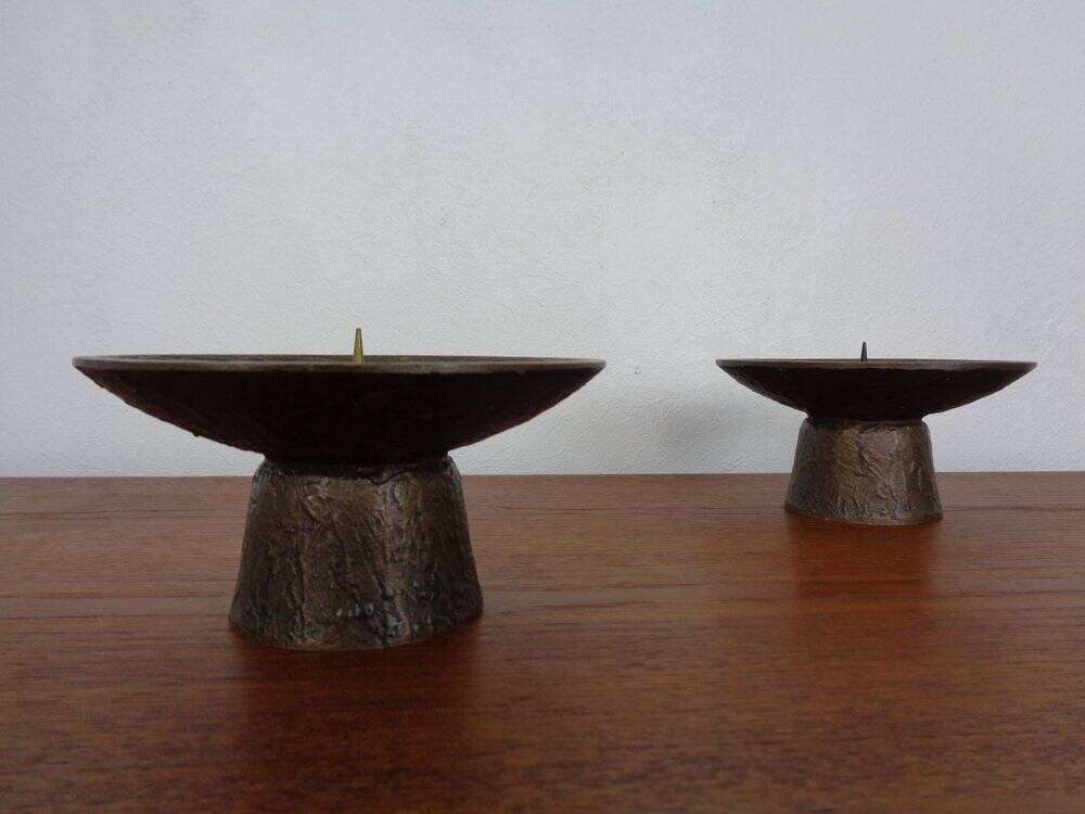 Brutalist Bronze Candleholders, 1960s, Set of 2