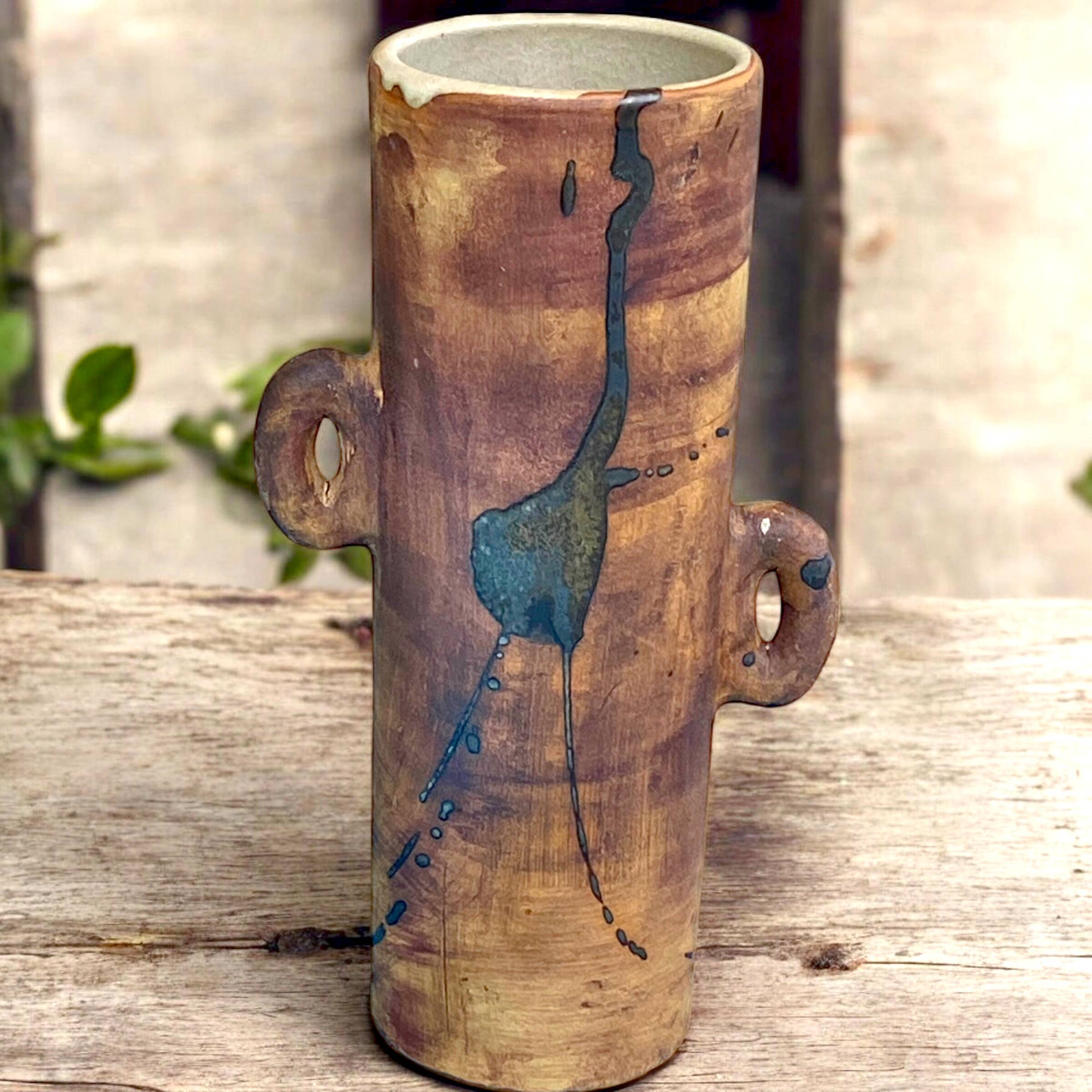 Large glazed stoneware vase, Vintage pottery of La Colombe, Vallauris, 1960s