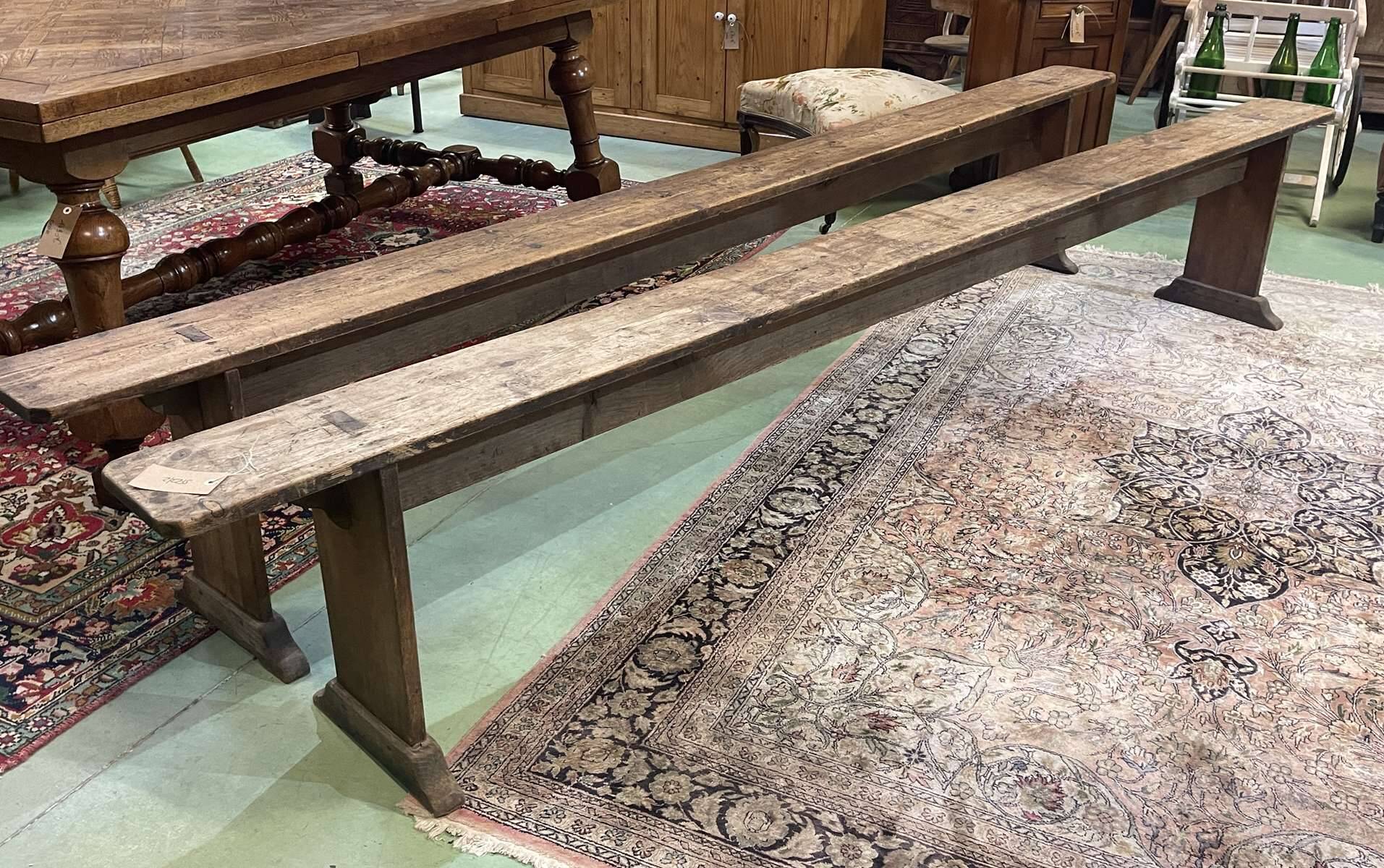 Pair of late 19th century farmhouse table benches in fir