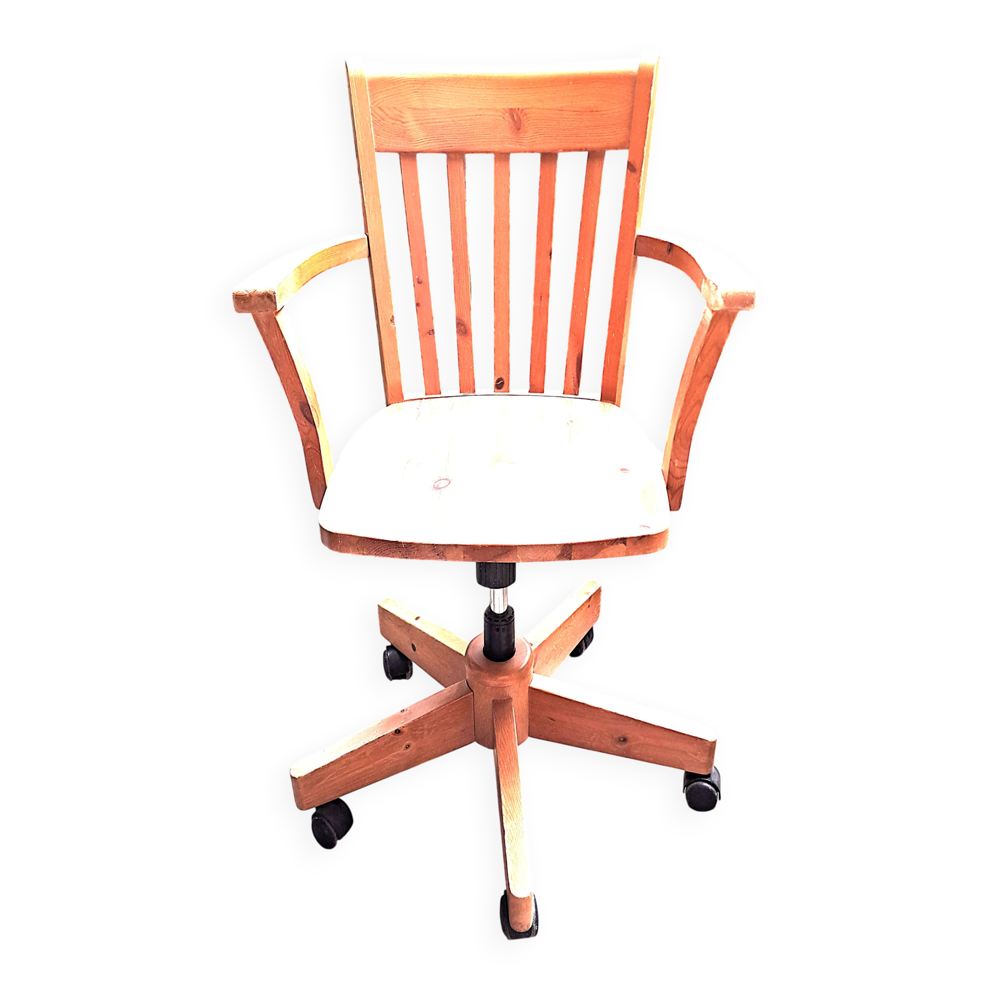 Adjustable office chair in light varnished wood from 1980. Chair sold individually.