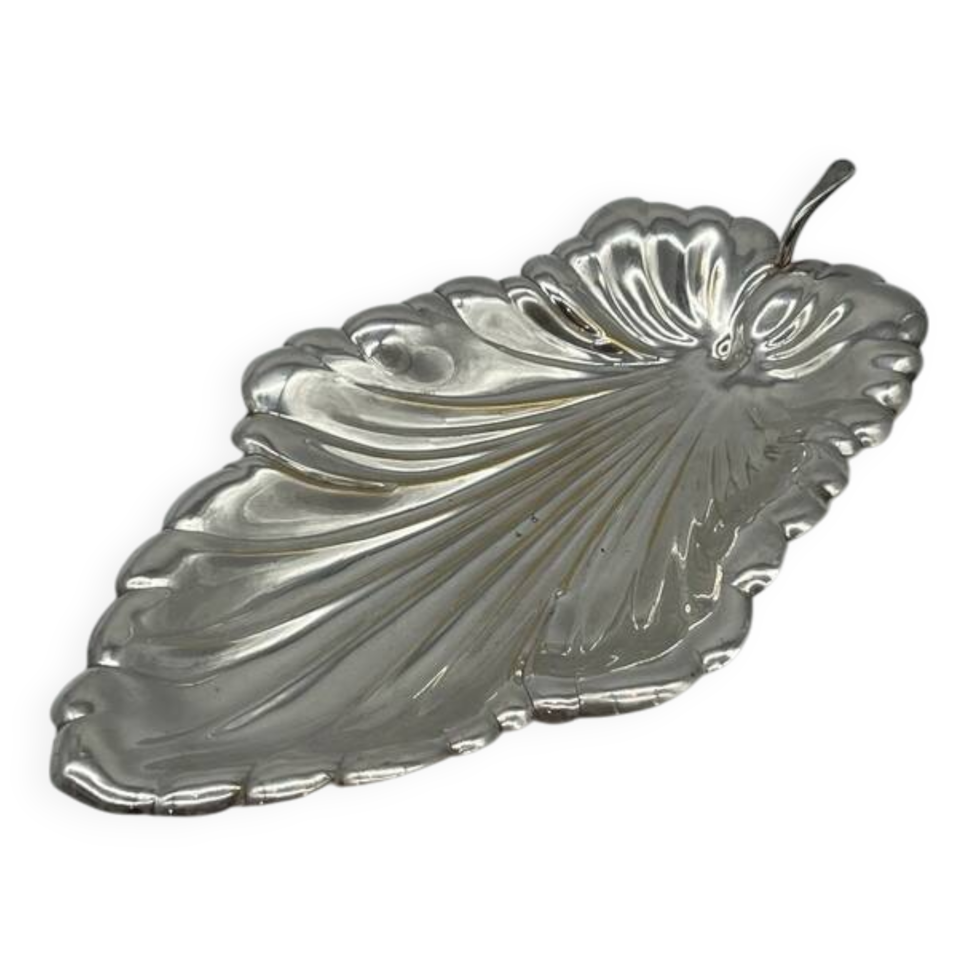 Pretty silver-plated metal leaf-shaped dish - Dimensions 30 x 18 cm
