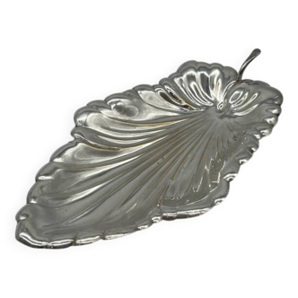 Pretty silver-plated metal leaf-shaped dish - Dimensions 30 x 18 cm