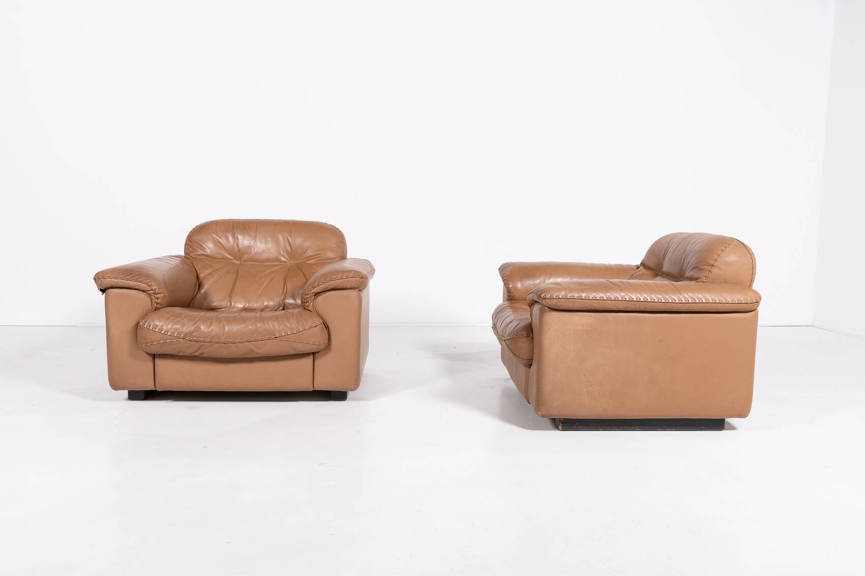De Sede DS 101 brown leather lounge chairs, 1970's