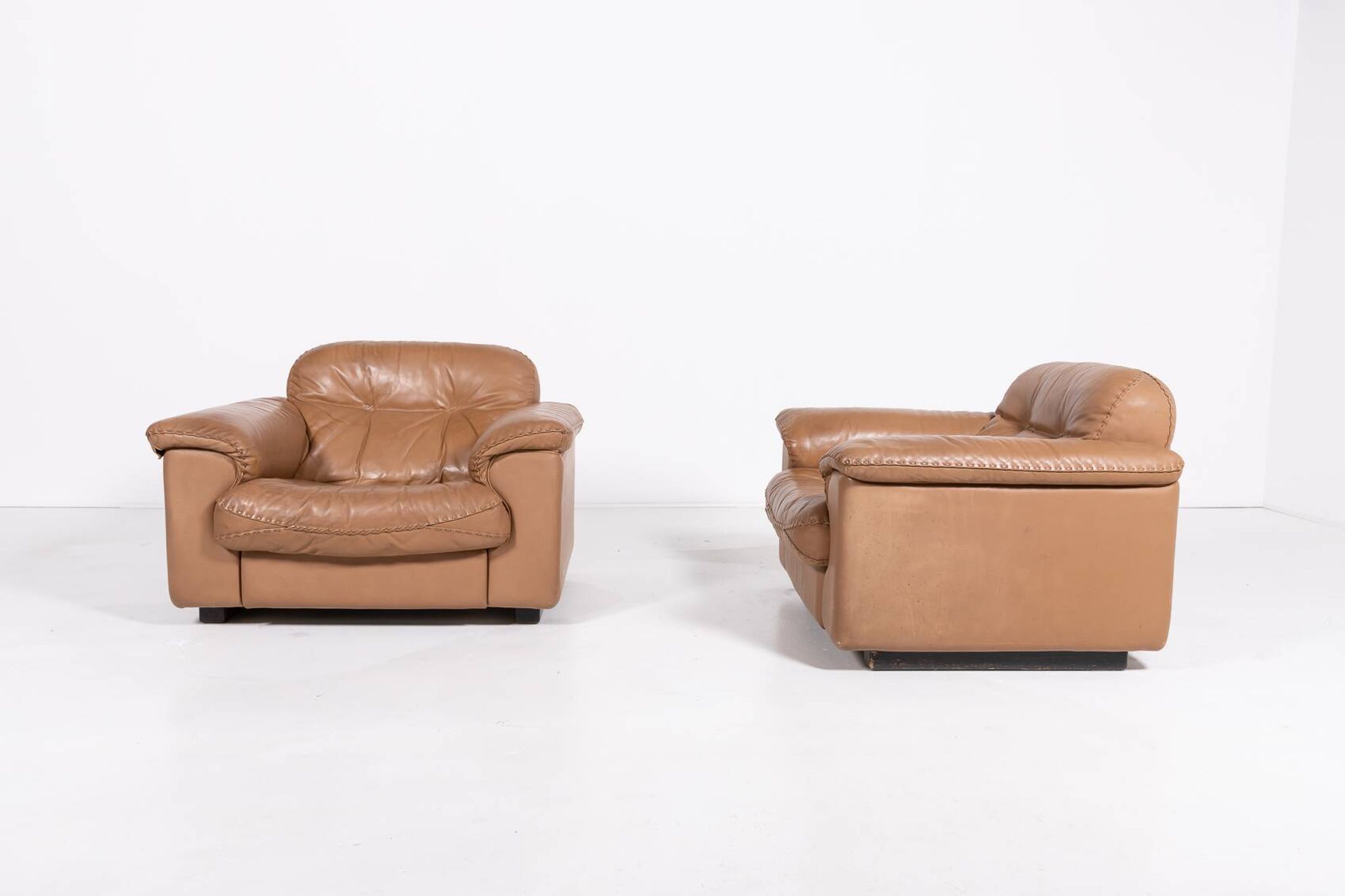 De Sede DS 101 brown leather lounge chairs, 1970's