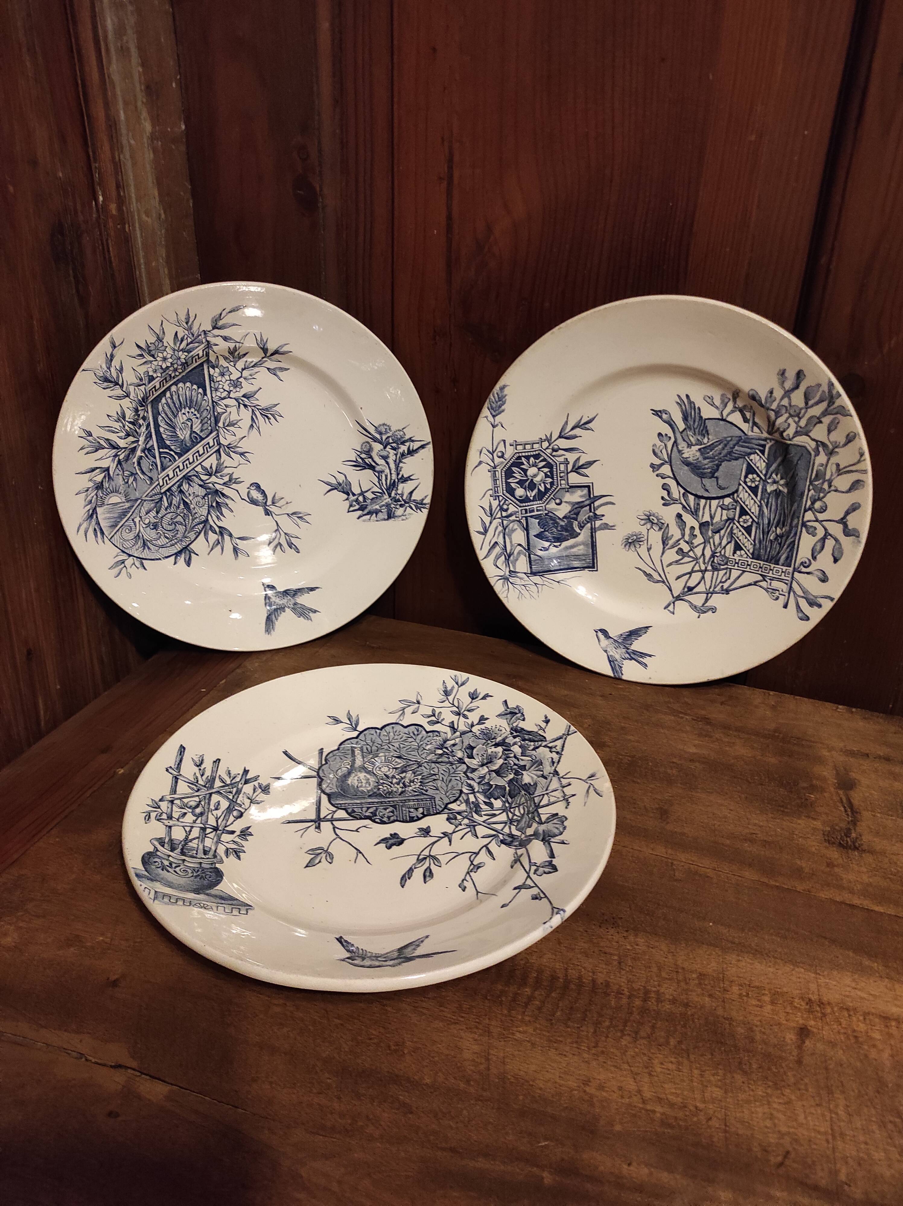 French vintage dessert plate, R. Lafitte, Terre de Fer, Salins