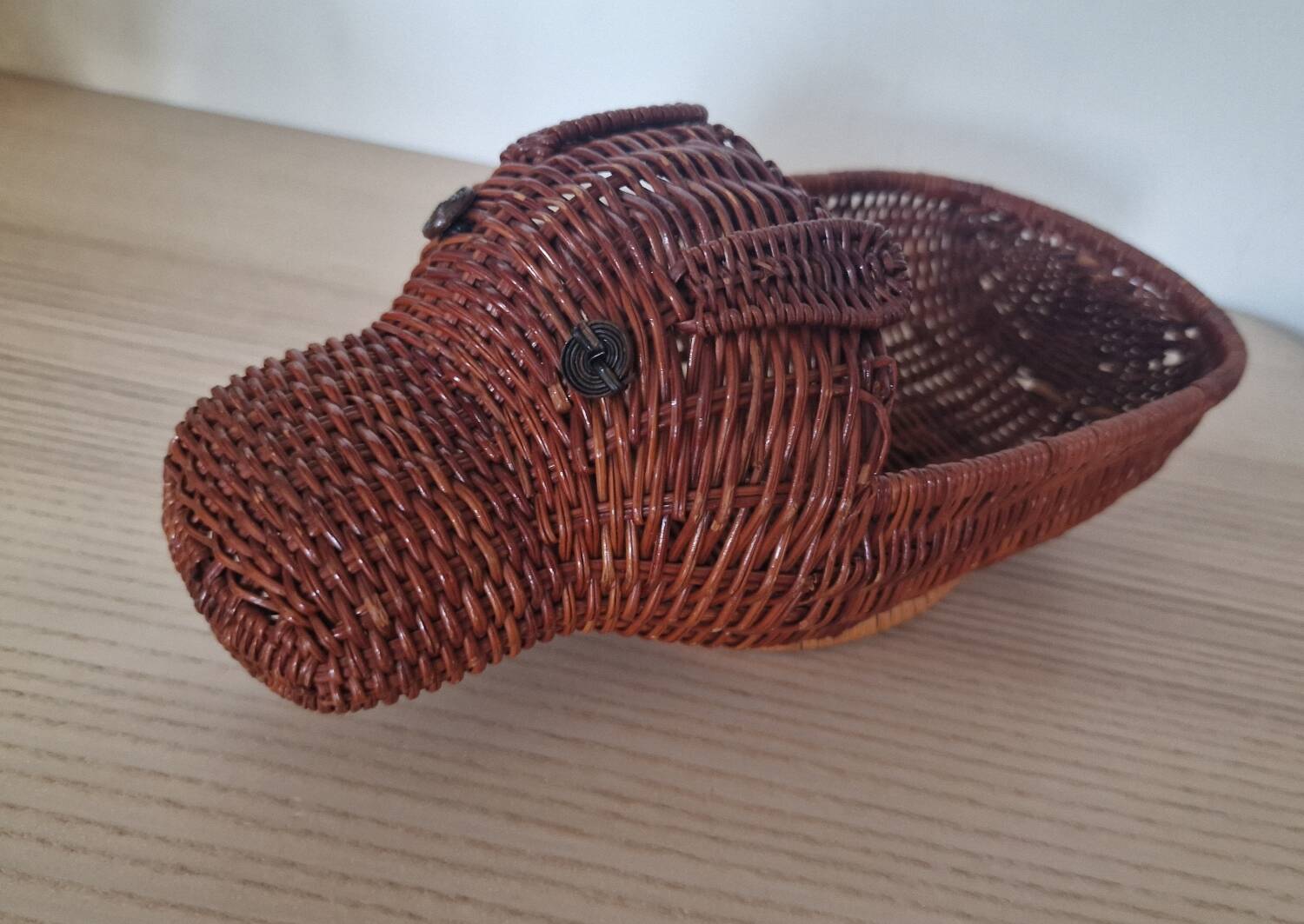 Hippopotamus zoomorphic wicker basket