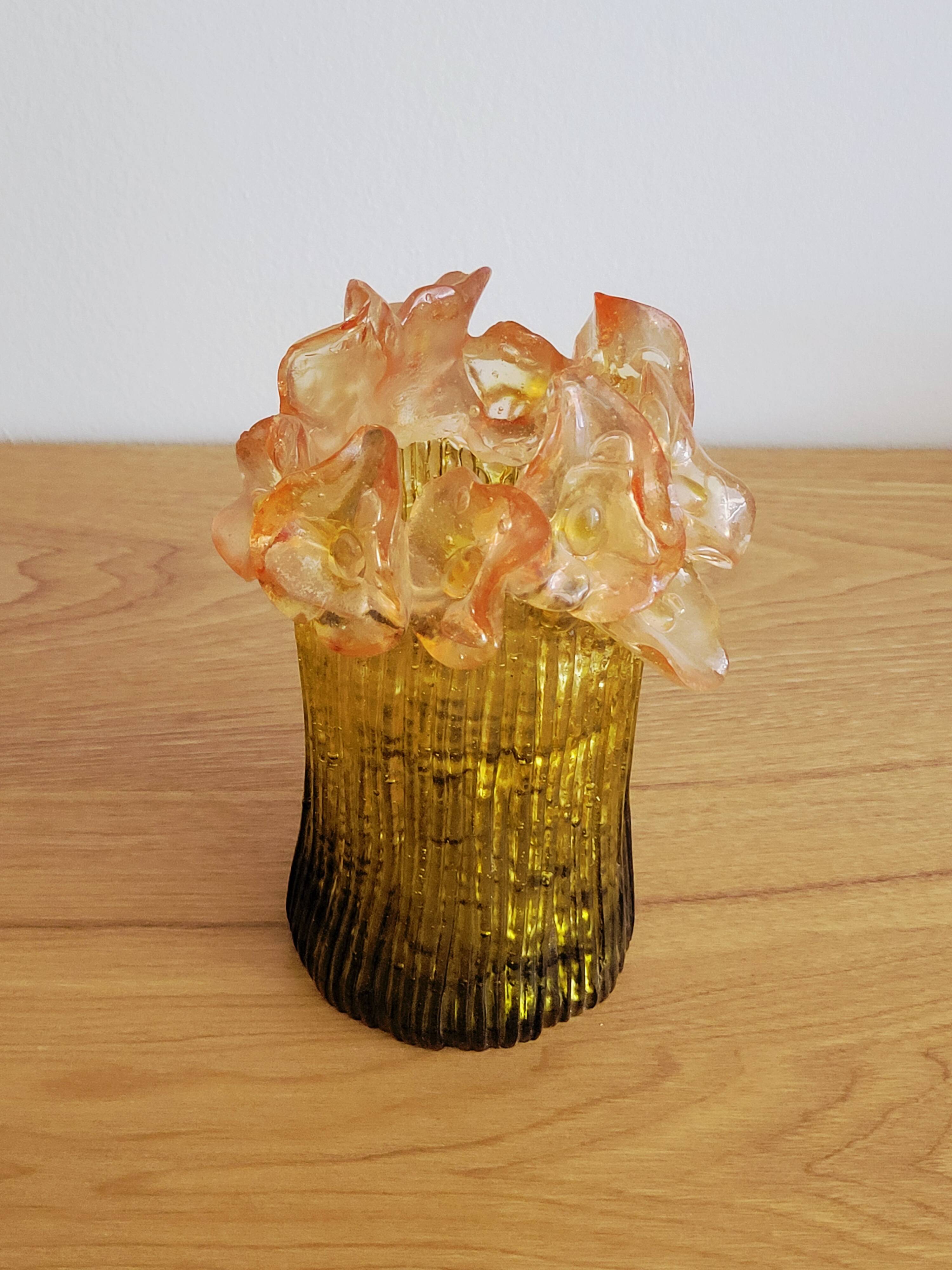 Vintage Transparent Resin Vase Brutalist Style Calla Lilies
