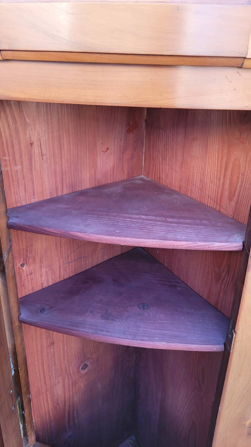 Corner glazed corner cabinet in old cherry wood 1900s