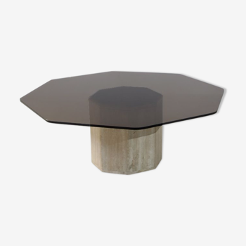 Travertin & smoked glass coffee table 1970s