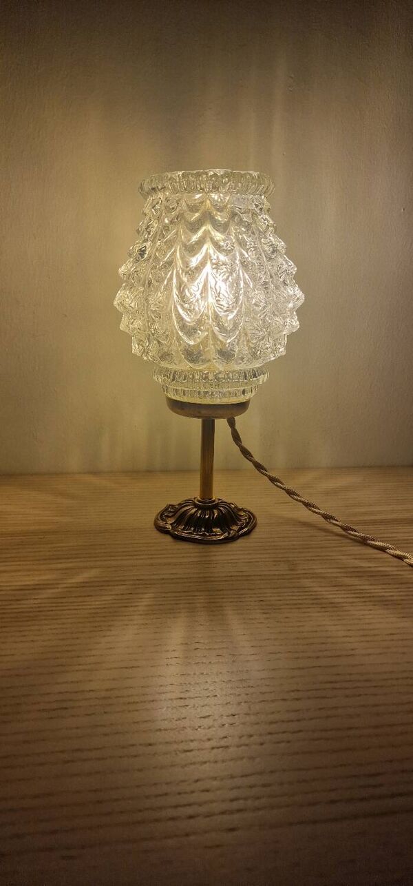 Duo lampes verre ciselé pied bronze ancien