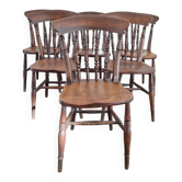 Ensemble antique de 6 chaises de salle à manger en chêne patiné de style ferme, 19e siècle