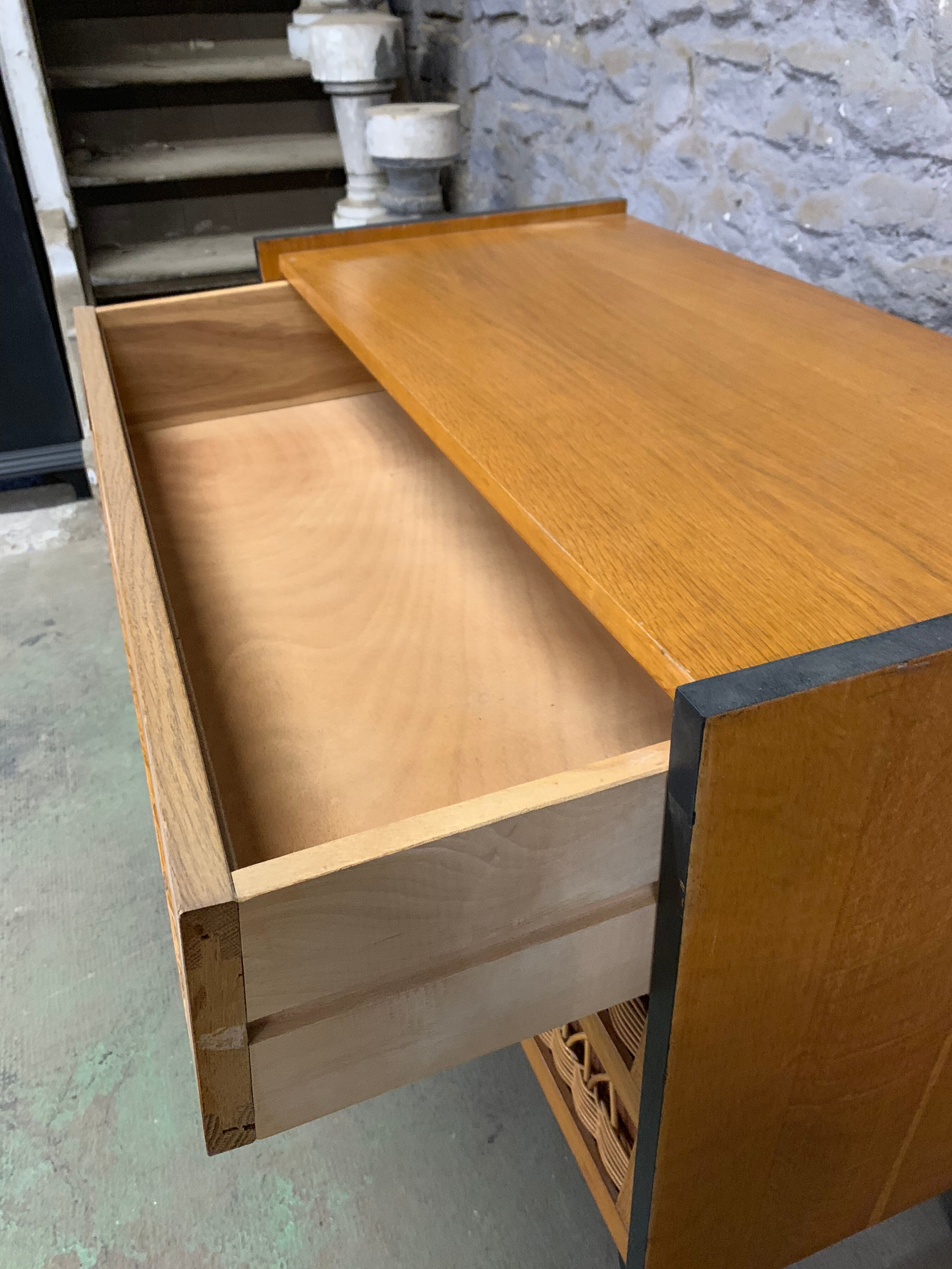 Old dresser oak and rattan 1960