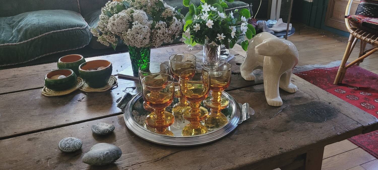 Verres à pied 70's ambré