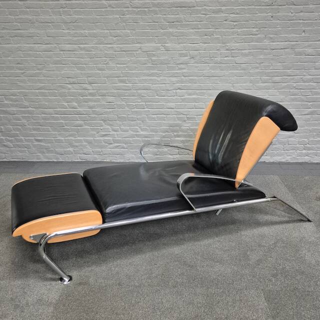 Black leather lounge chair futuro 3 by massimo iosa ghini for moroso - italy 1980's