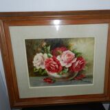 Tableau aquarelle encadrée sous verre  signée Madeleine Renaud