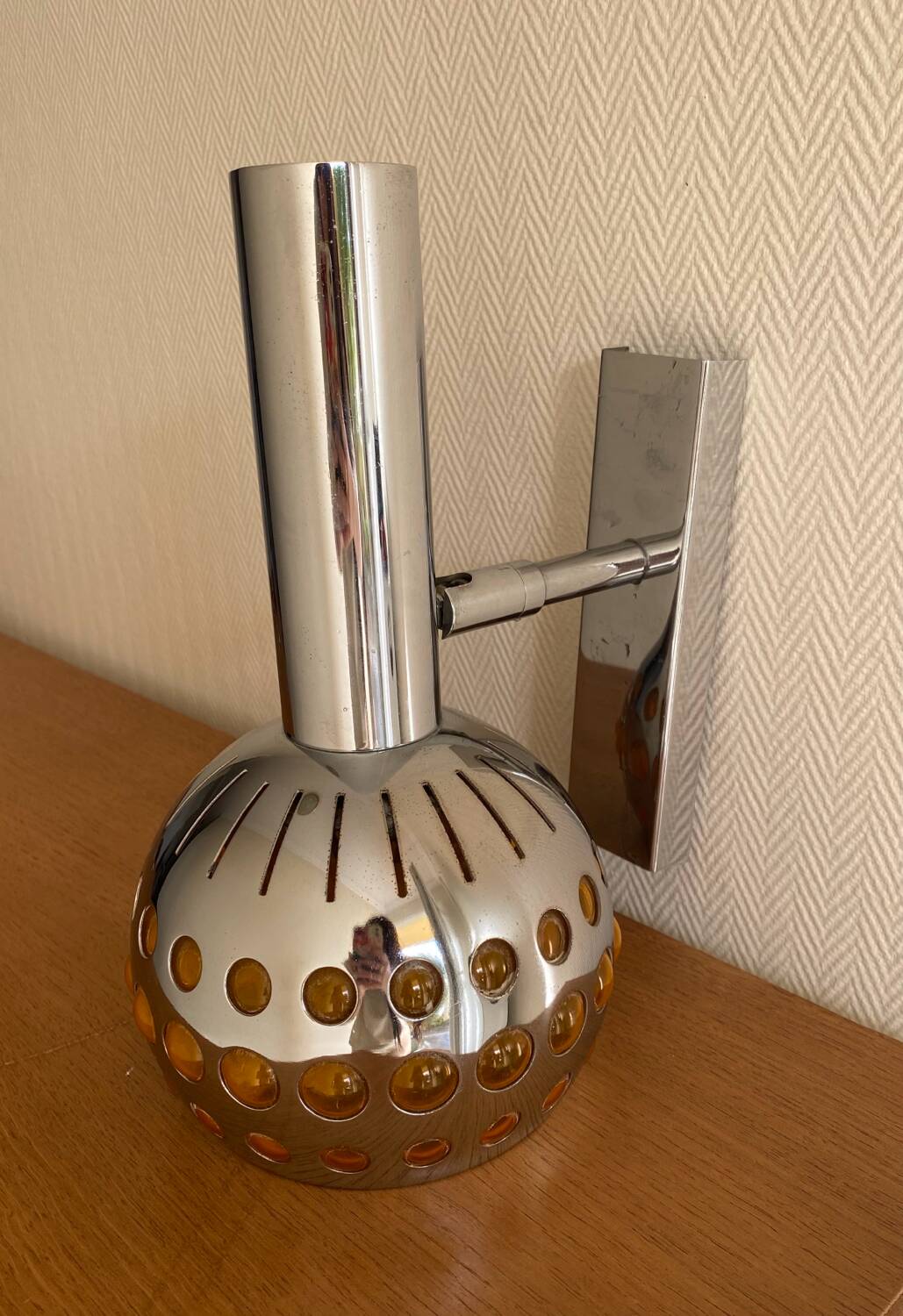 Space age wall lamp, chrome metal, 70s