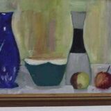 Original Mid Century  Oil on Canvas – “Bowl, Vase and Fruit” by K. W. N.