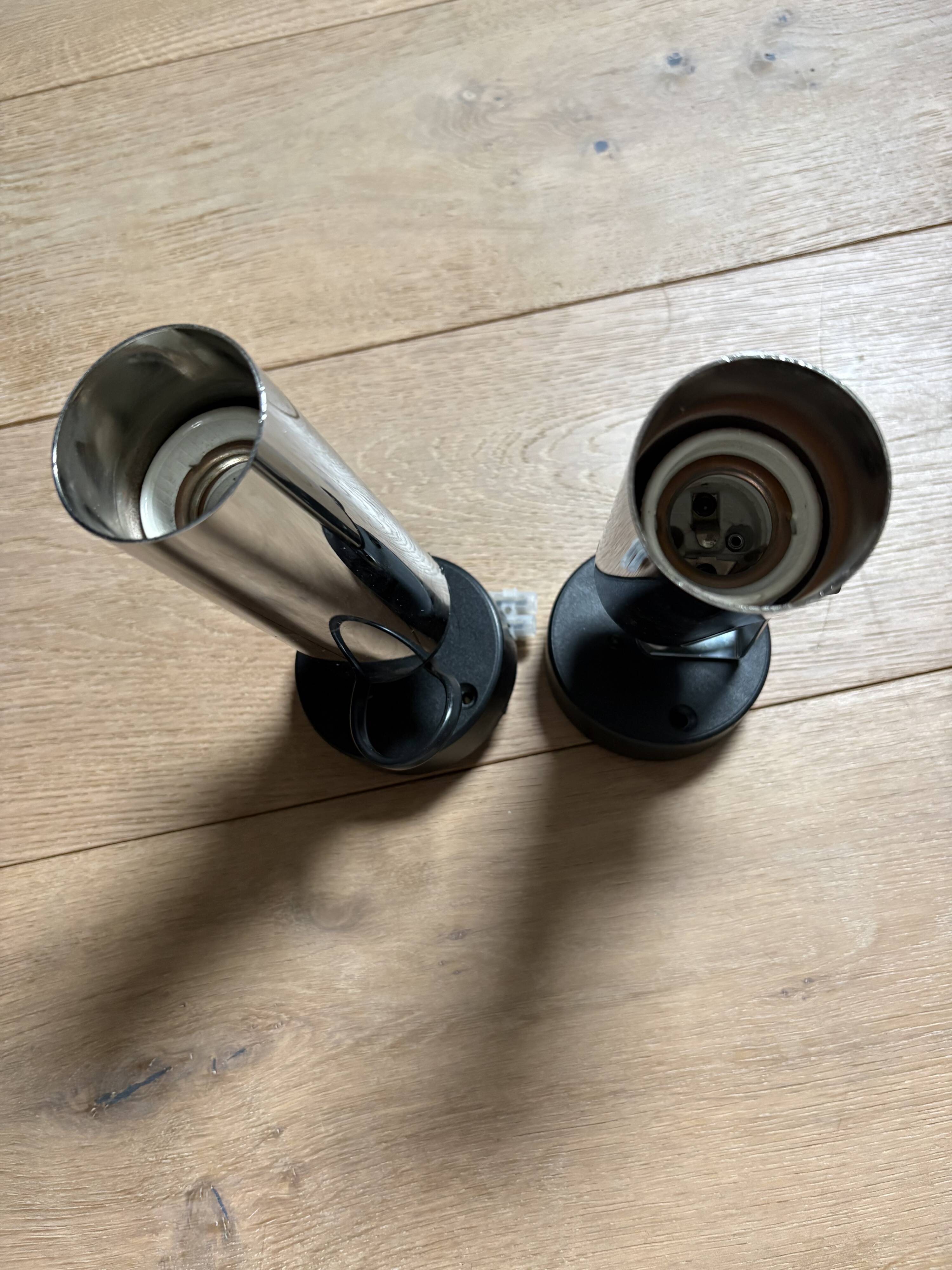 pair of 1970 vintage tube stainless steel or chrome or aluminium