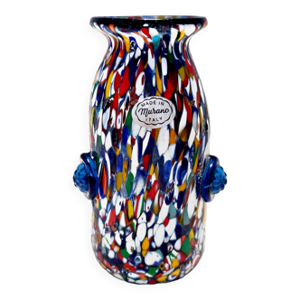 Vase Vintage en Verre de Murano Attribué à Fratelli Toso avec Murrines, Italie