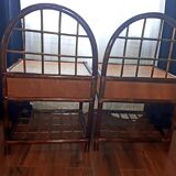 Pair of rattan and bamboo bedside tables, vintage