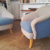 Chair organic 50s Danish blue and beige