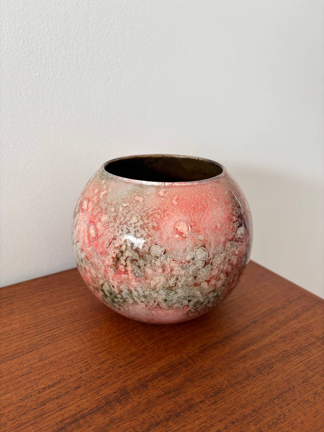 Vintage Laque Line Planter | Decorative Ball Vase with Glass Inserts