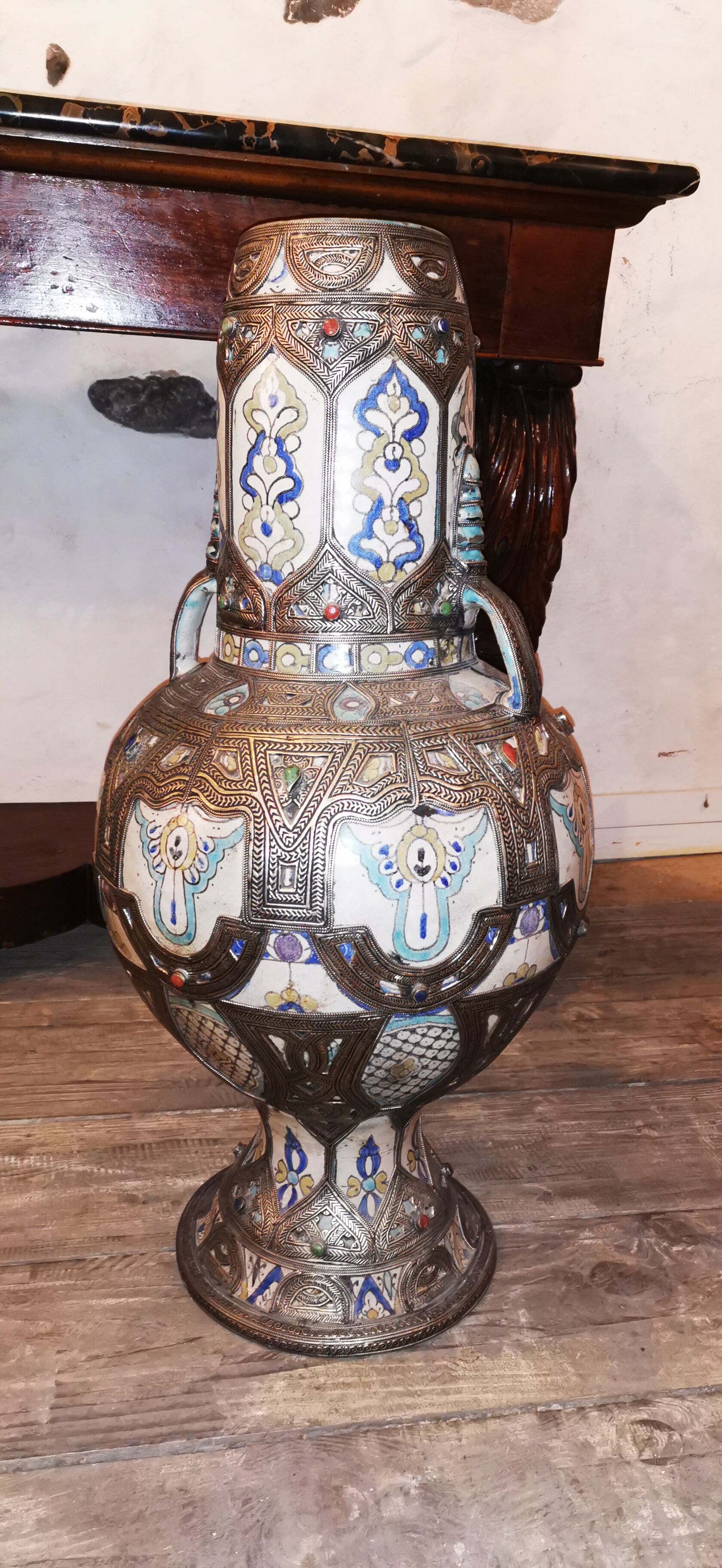 Large potiche vase in cermal and orientalist silver Morocco