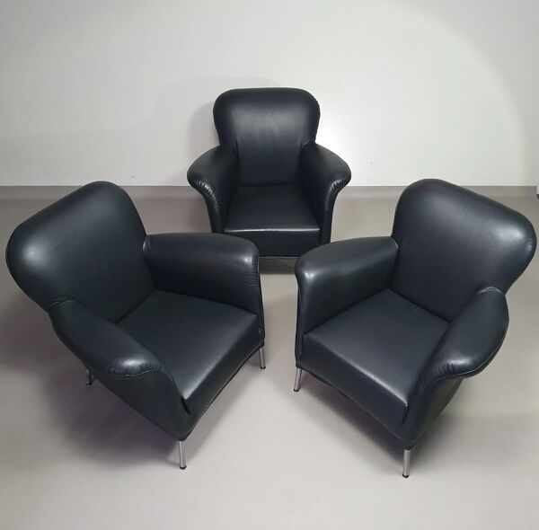 3 x fauteuil rare / modèle Turn / cuir noir / Bert Plantagie en parfait état.
