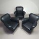 3 x rare armchair / model Turn / black leather / Bert Plantagie in mint condition.