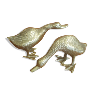 Duo of vintage brass ducks