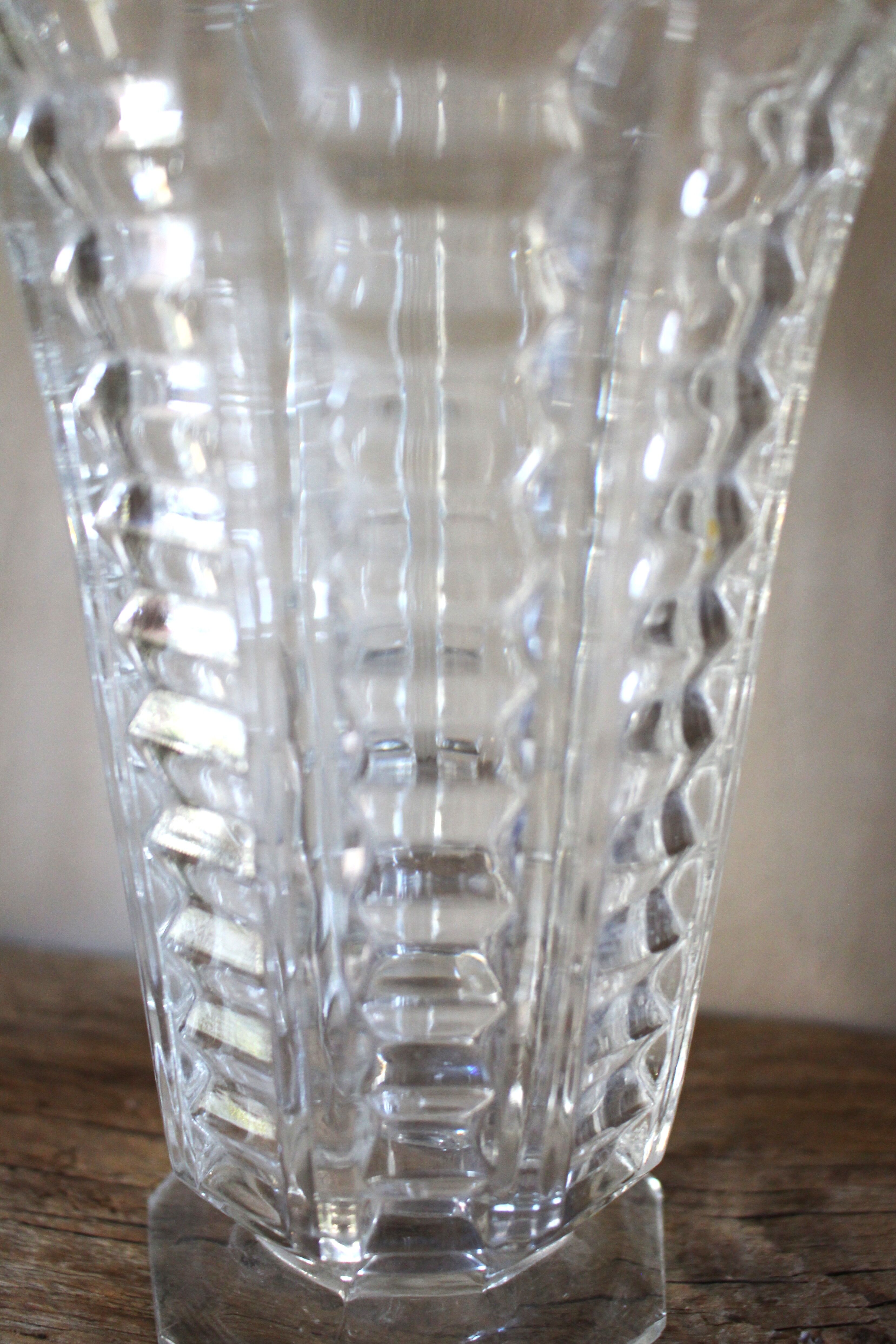 Vintage transparent cut glass pedestal vase