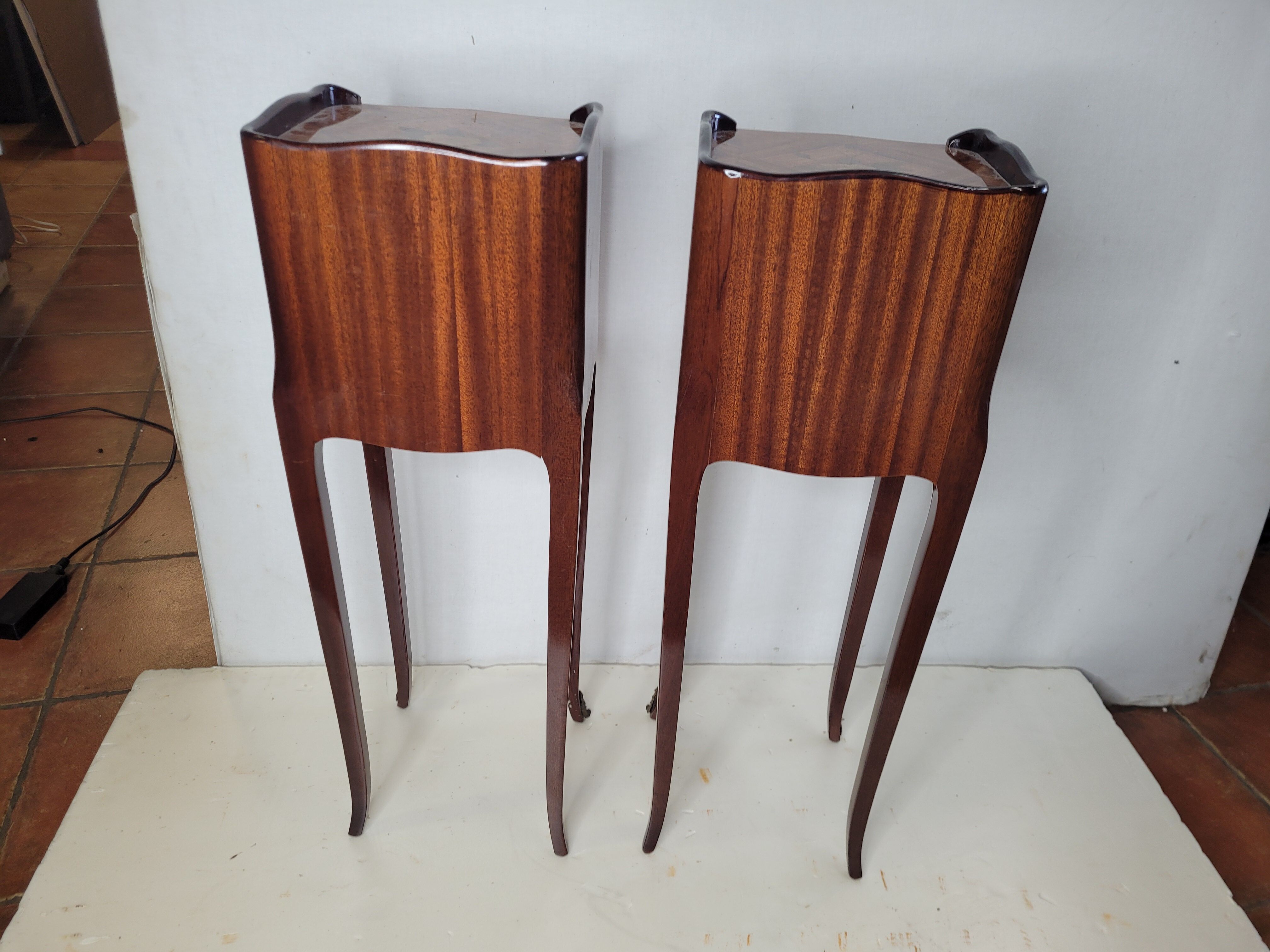 Pair of Louis XV style bedside tables in marquetry