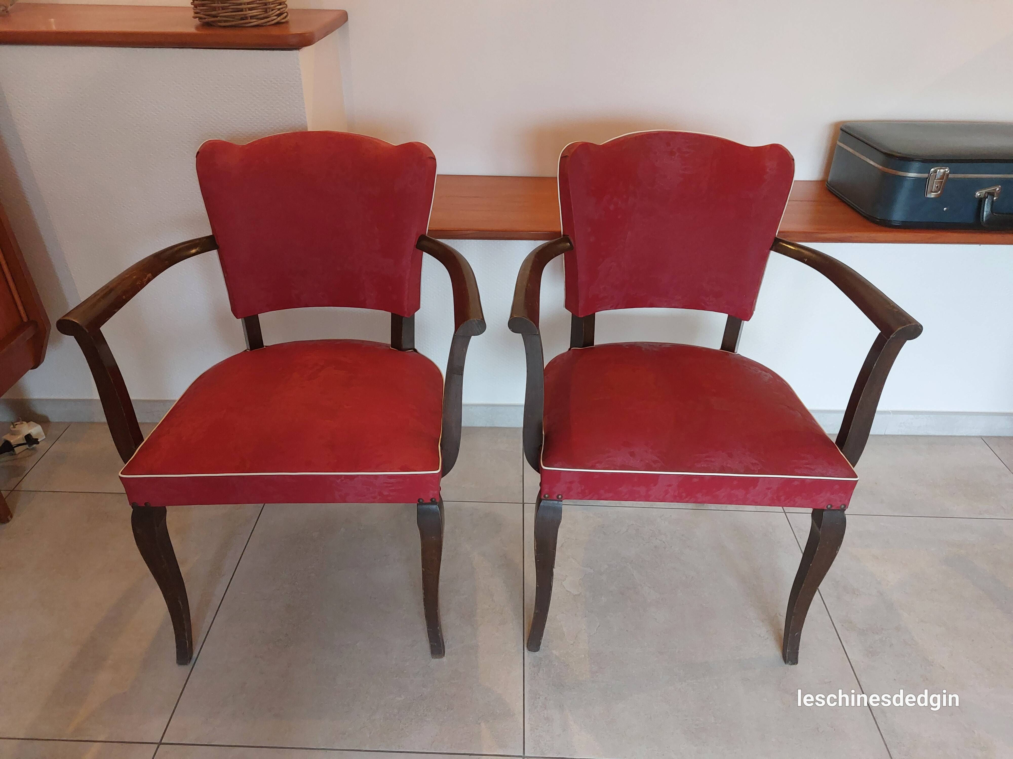 pair of red bridge armchairs