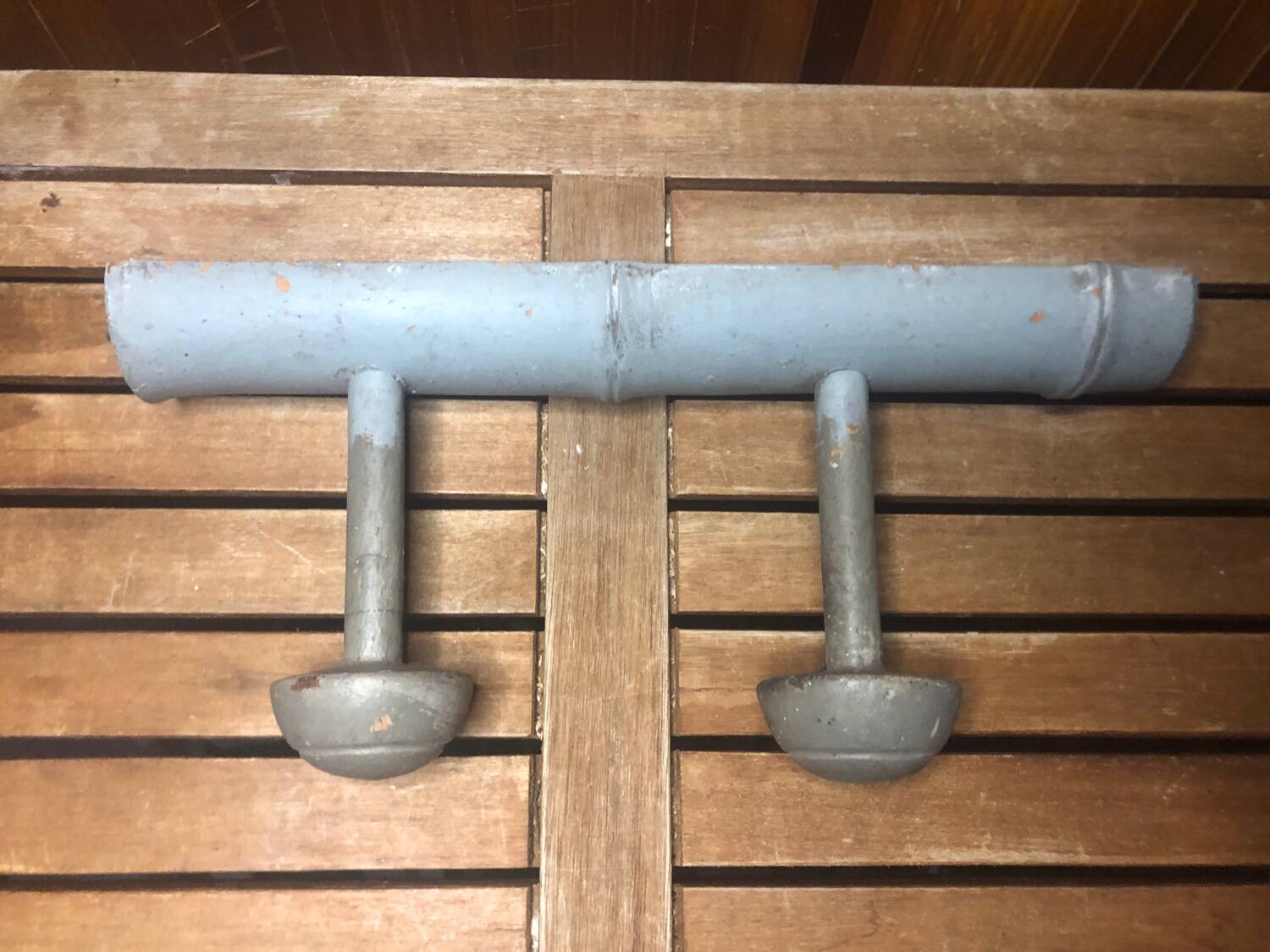 Old wall coat rack x2 vintage gray wood #a417