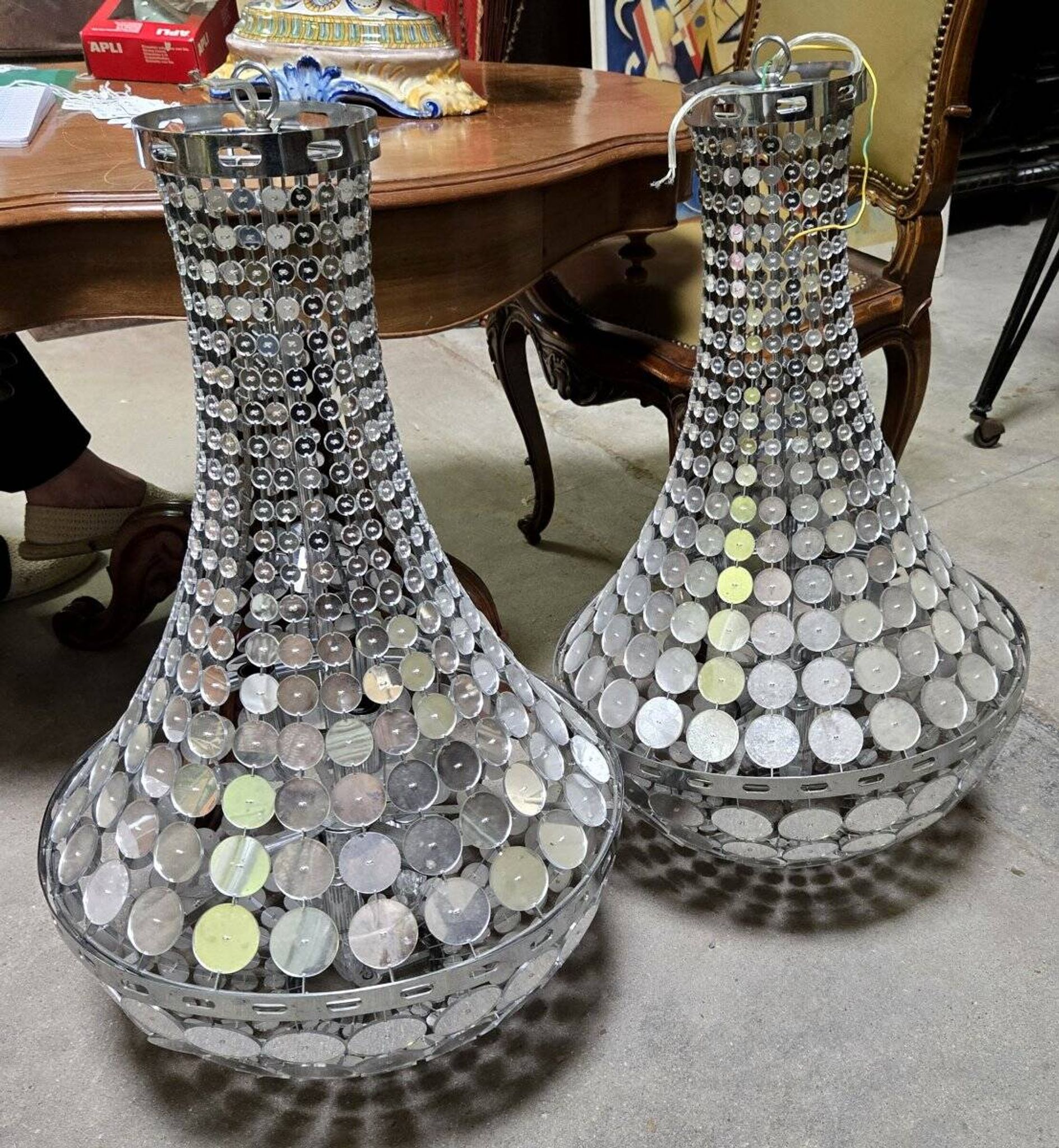 Pair of hot air balloon chandeliers designed in the late 20th century.