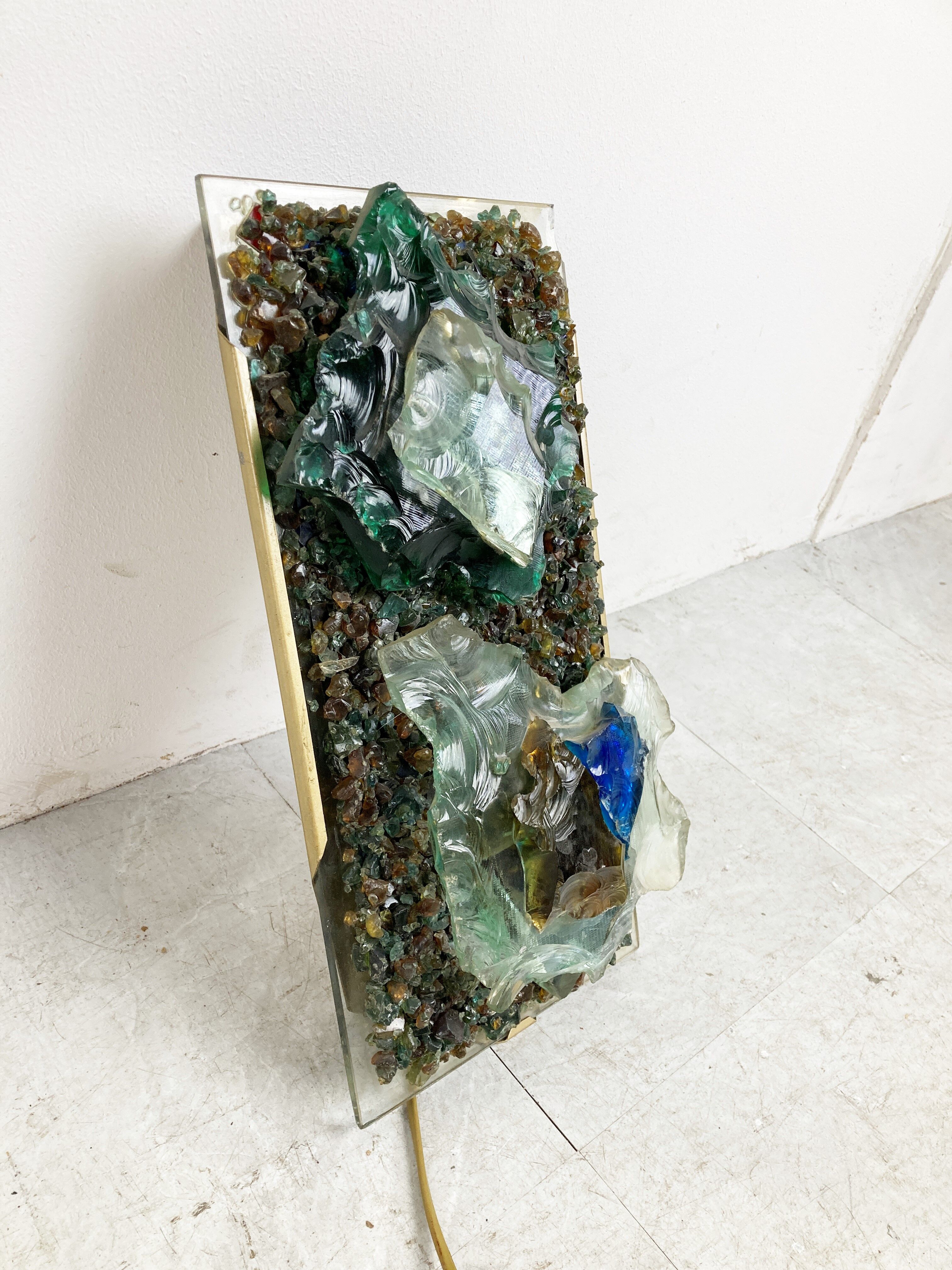 Vintage brutalist glass wall lamp 1960s