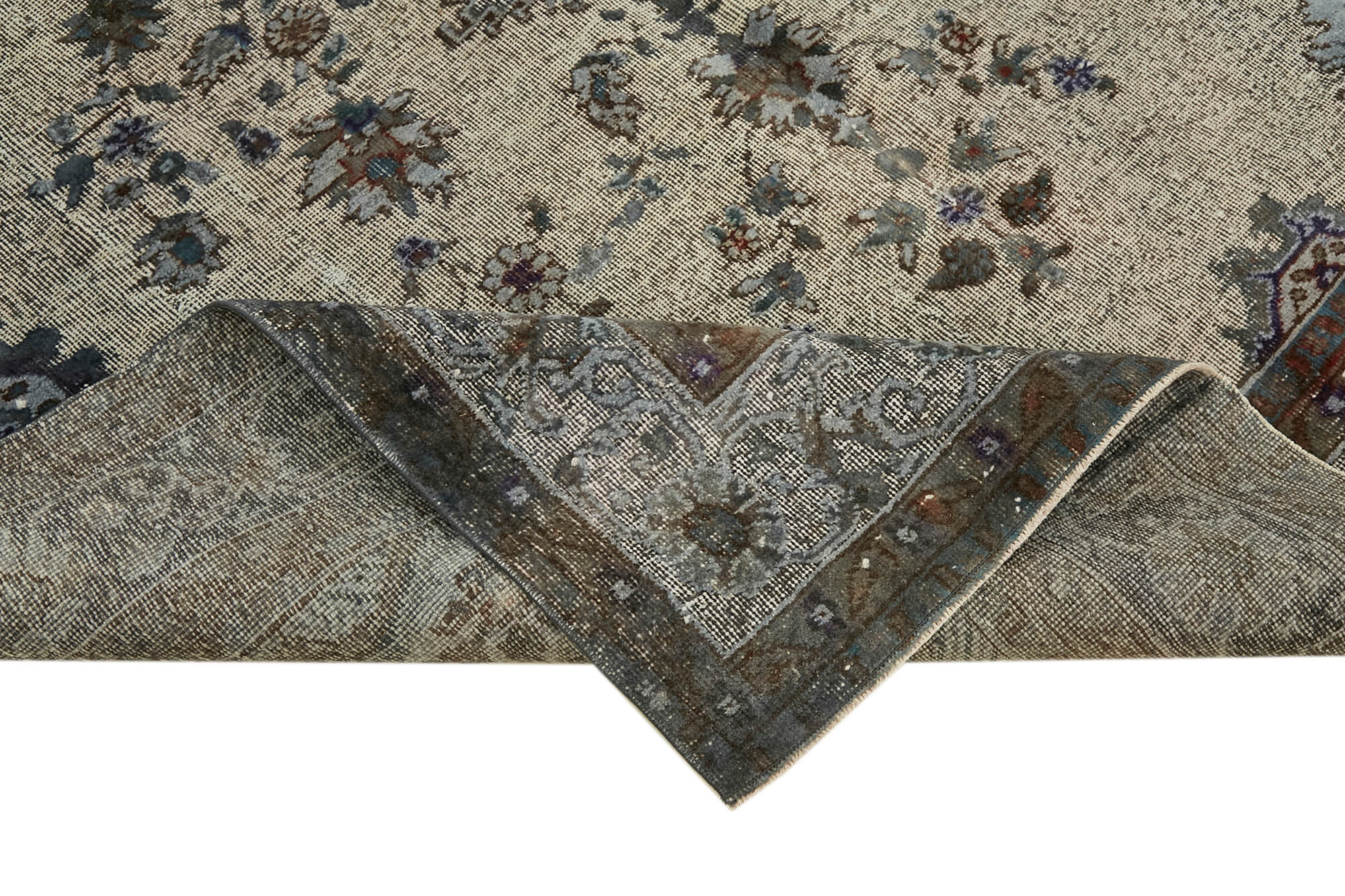 Handmade distressed oriental 1980s 203 cm x 324 cm grey rug