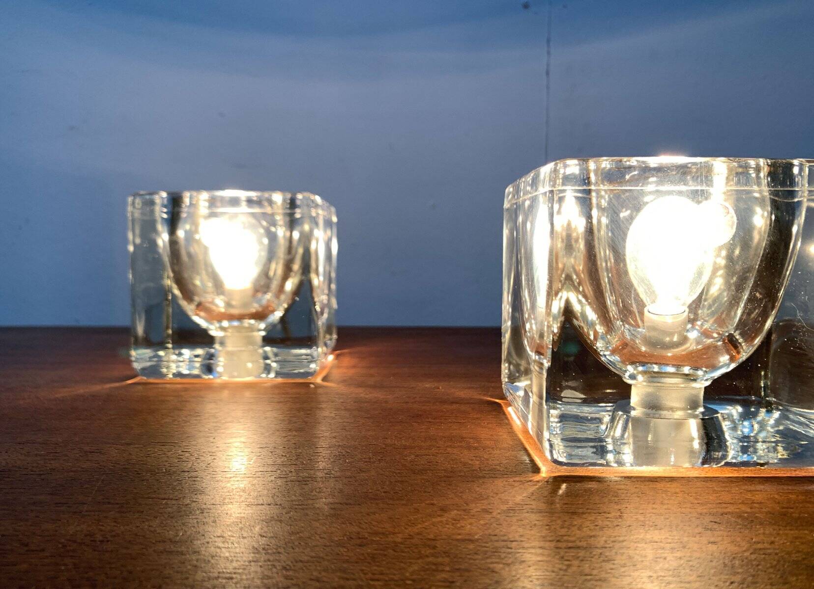 Vintage German glass cube table lamps TA 14 by Peill & Putzler, 1970s, set of 2.