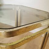 Vintage Brass & Smoked Glass Coffee Table: Mid-Century Italian End Table