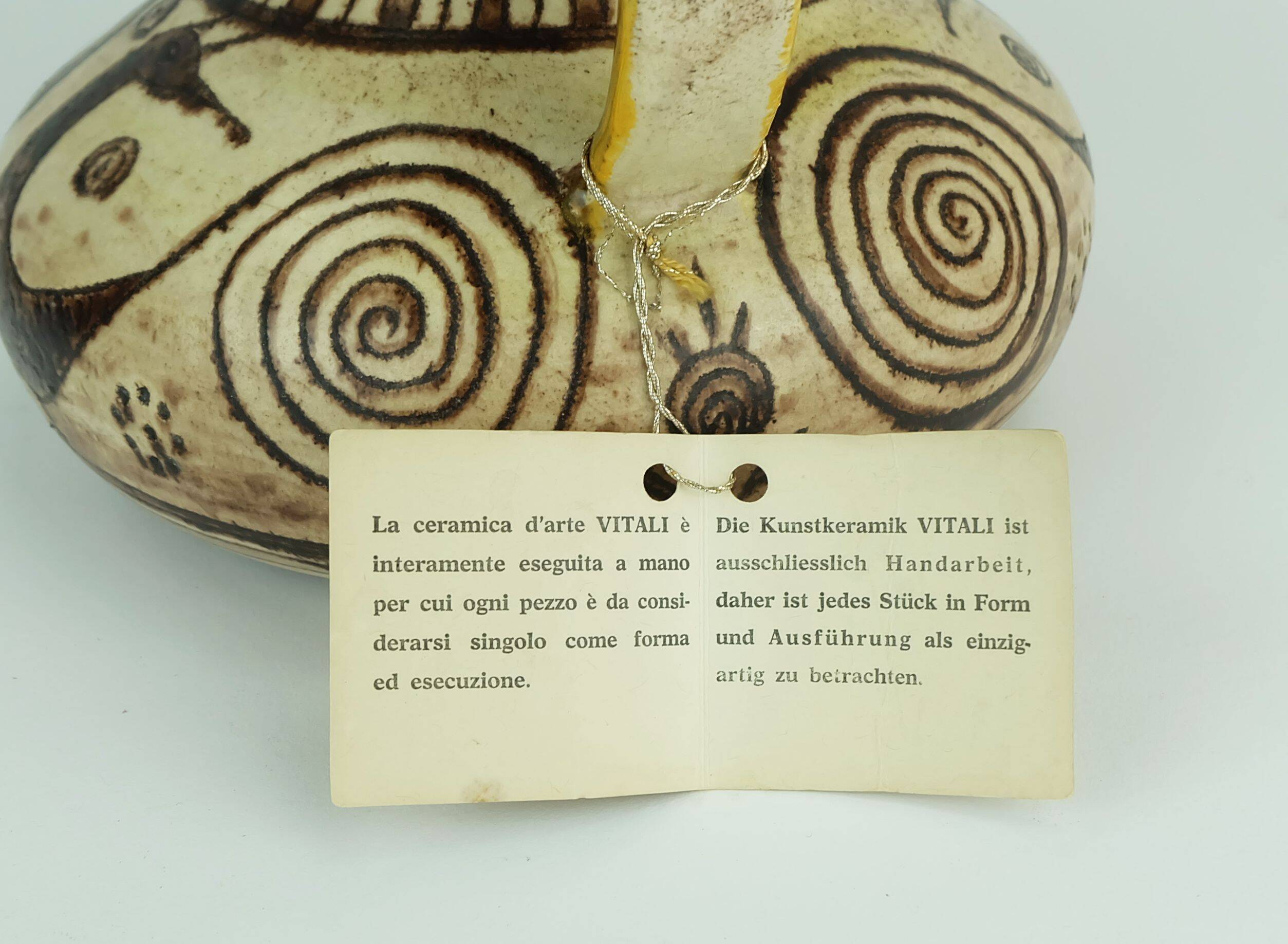 Italian mid century ceramic vase jug signed vitali handmade 1970s