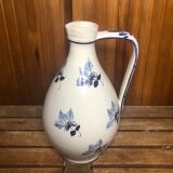 Ancien pichet céramique blanche décor bleu peint vintage #a425